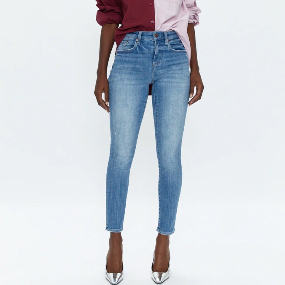 NWOT Pistola Denim Jeans Audrey Mid Rise Skinny Crop Slightly Distressed Size 25